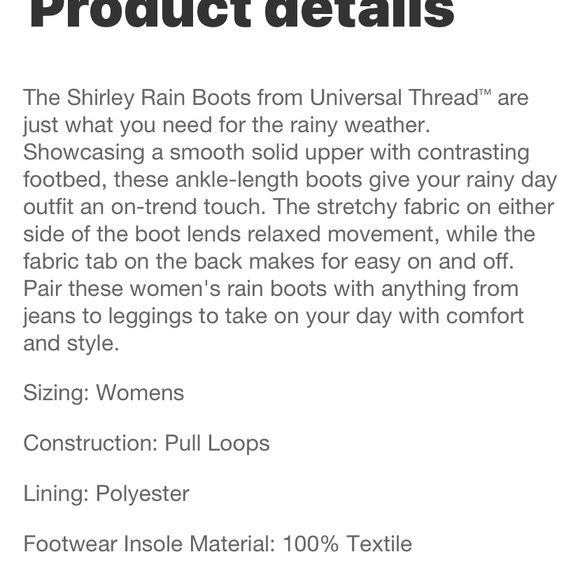 Universal thread black rain boots new - Picture 7 of 7
